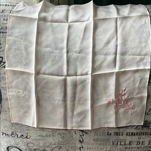Vintage silk  Embroidered Pink Floral Handkerchief scarf